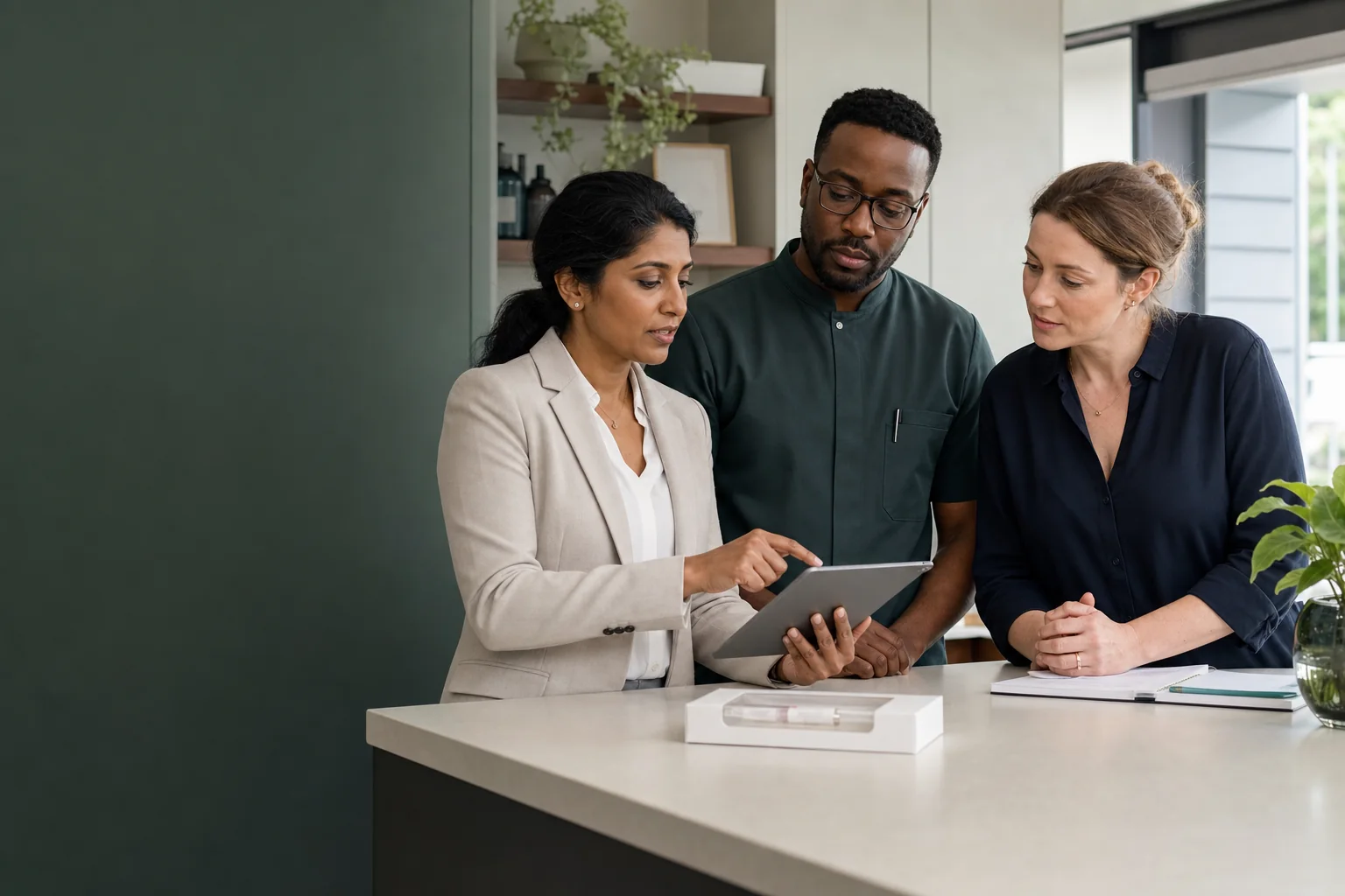 Healthcare professionals reviewing a blood testing workflow together